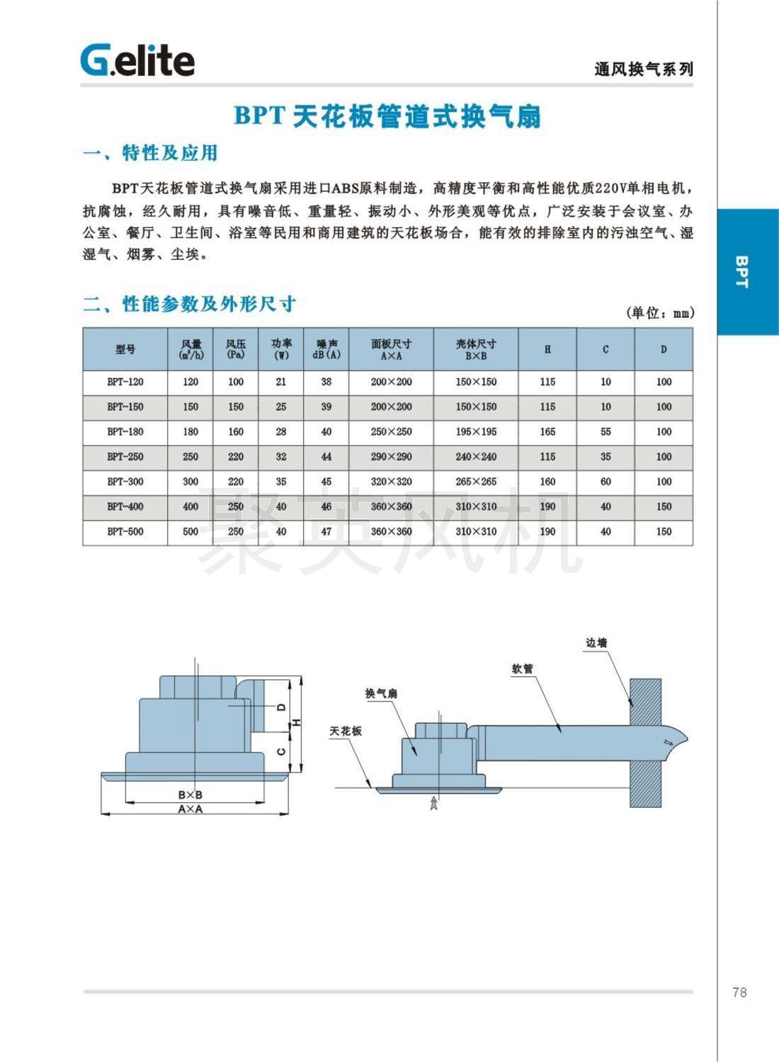 BPT 天花板管道式换气扇